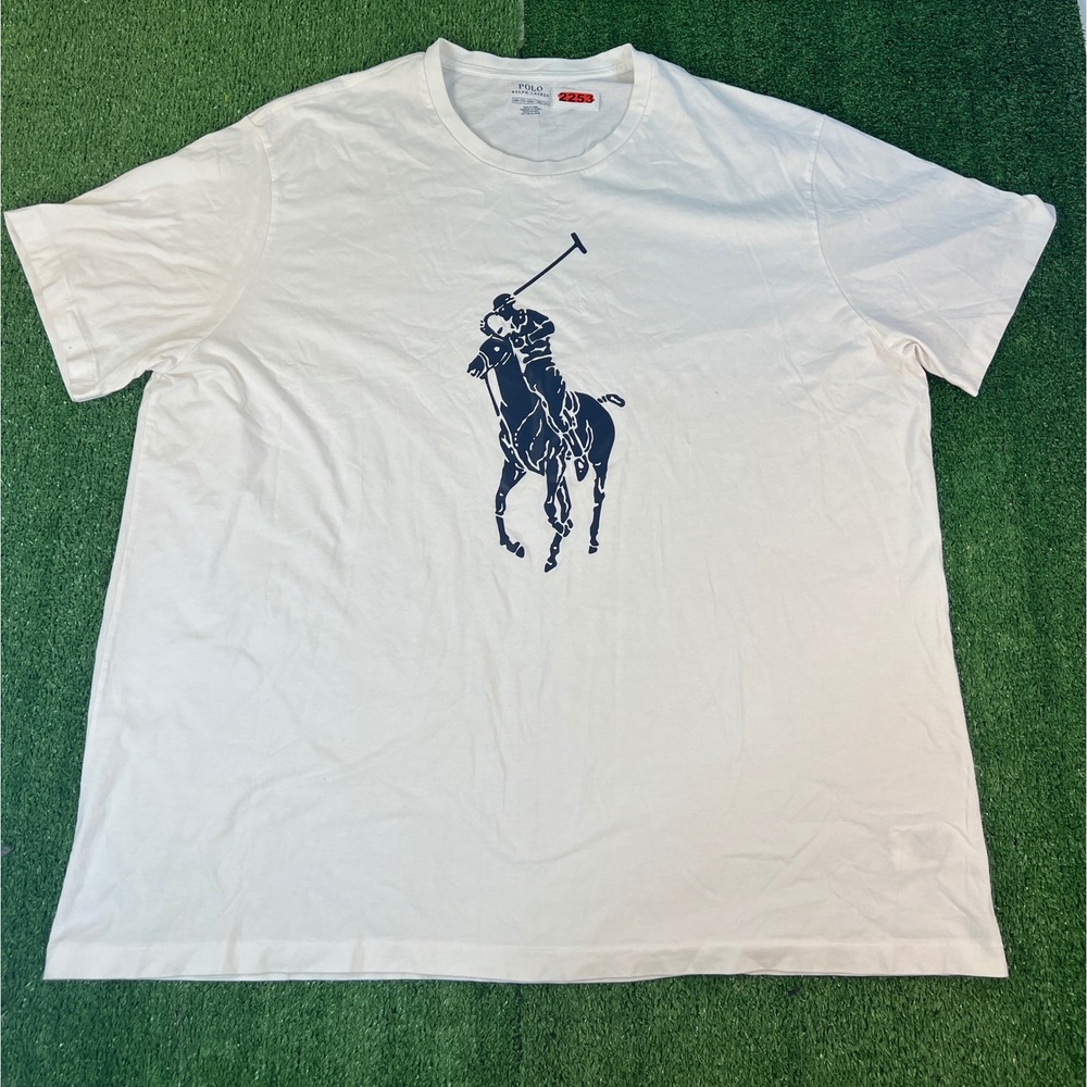 Polo Ralph Lauren Mens Big Pony Graphic T-Shirt White Blue 3XB Big & Tall